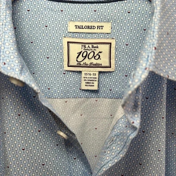 2/$30 Jos A. Bank 1905 Tailored Fit Men’s Button Down Shirt 15 1/2-33 - Picture 4 of 6